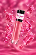 Pink Sugar fragrance bottle surrounded by luminous deep pink crystals.