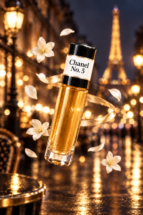 Chanel No. 5 fragrance oil artwork inspired by Paris after dark.