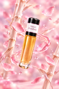 Gucci Bamboo fragrance artwork with pale bamboo and pink petals in a blush atmosphere.